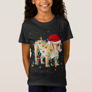 T-Shirt Drôle anglais Bulldog Noël Lumière Cadeaux Noël