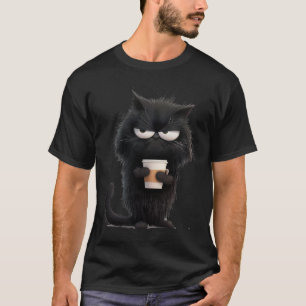 T-shirt Drôle Angry Black Cat Tee Cute Coffee Hommes Adult