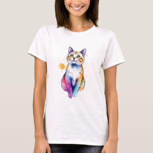 T-shirt drôle aquarelle chat mignon design chat dame