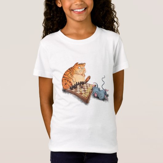 T-shirt drôle avec chat et souris jouer aux échecs (Devant)