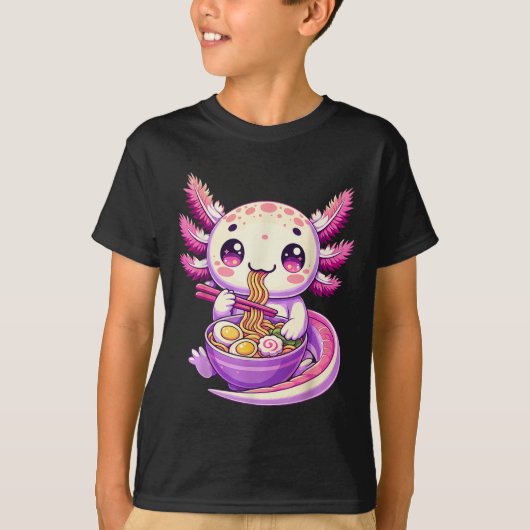 T-shirt Drôle Axolotl Noodle Anime Kawaii Axolotl Manger R (Devant)