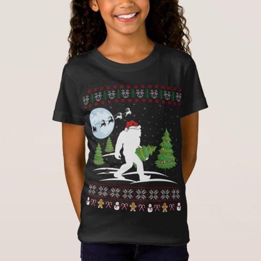 T-Shirt Drôle Bigfoot Xmas cadeau Santa Hat Ugly Bigfoot C (Devant)