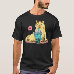 T-shirt Drôle Boba Thé de chat Bubble Thé de lait Coeur