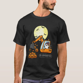 T-shirt Drôle Boo Conduisant Excavatrice Citrouille Drôle 