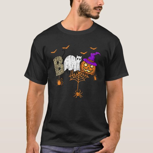 T-shirt Drôle Boo Halloween Boo Ghost Chat Witch Leopard C (Devant)