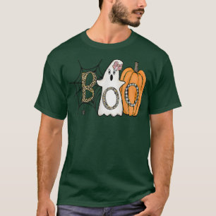 T-shirt Drôle Boo Portant Bandana Citrouille Leopard Plaid