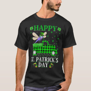 T-shirt Drôle Buffalo Plaid Green Truck Dragonfly St Patri