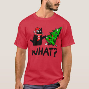 T-shirt Drôle cadeau de chat noir Poussant l'arbre de Noël