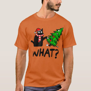 T-shirt Drôle cadeau de chat noir Poussant l'arbre de Noël