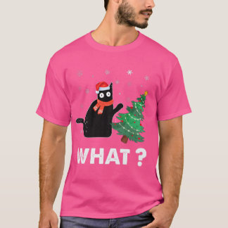 T-shirt Drôle cadeau de chat noir poussant l'arbre de Noël