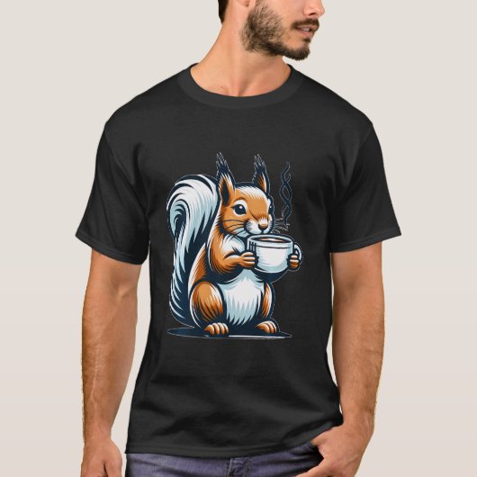 T-shirt Drôle café Thé Boire Écureuil Animaux animaux sauv (Devant)