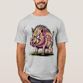 T-shirt Drôle caricature de porc sauvage en colère
