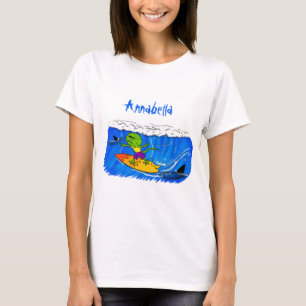 T-shirt Drôle caricature de surf de lézard au cou