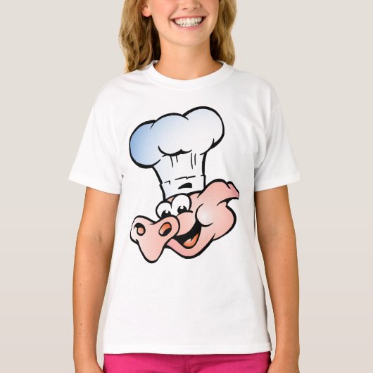 T-shirt Drôle Cartoon Cochon Chef avec Casquette (Devant)