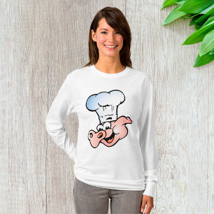 T-shirt Drôle Cartoon Cochon Chef avec Casquette