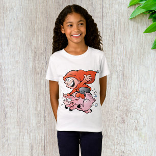 T-Shirt Drôle Cartoon Gnome équitation Flying Pig
