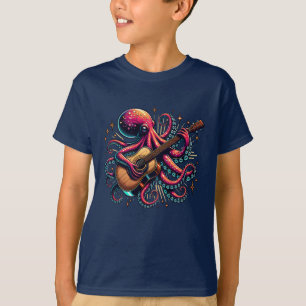 T-shirt Drôle Cartoon Octopus Jouer de la guitare