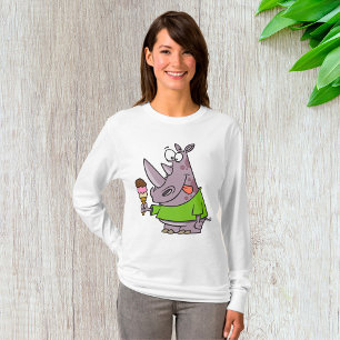 T-shirt Drôle Cartoon Rhino Manger de la crème glacée mign