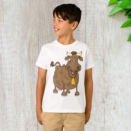 T-shirt Drôle Cartoon Vache Brown avec Bell Animal de ferm