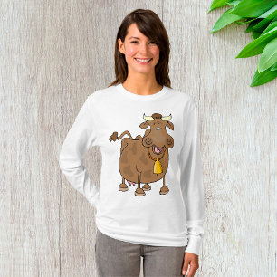 T-shirt Drôle Cartoon Vache Brown avec Bell Animal de ferm