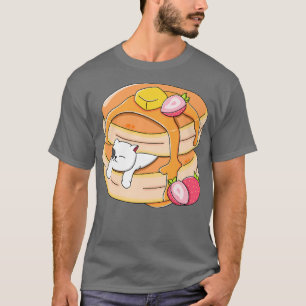 T-shirt Drôle Cat Pancake Kawaii Fraise Petit Déjeuner Ani
