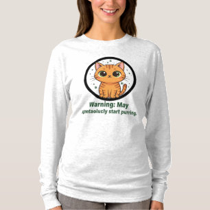 T-shirt Drôle Cat Purring Avertissement Long Manche Tee