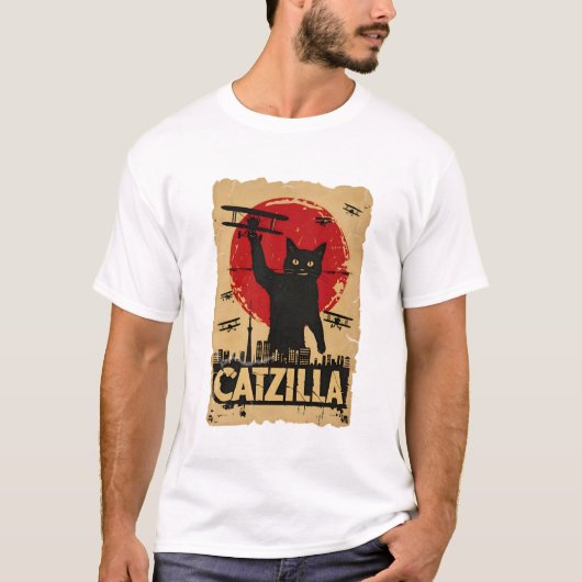 T-shirt Drôle Catzilla Chat, Parodie De Chat (Devant)