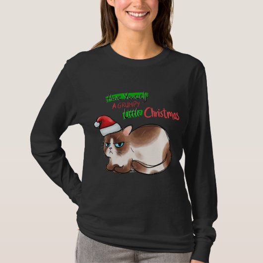 T-shirt Drôle Chat Avoir vous-même un petit Noël grincheux (Devant)