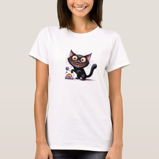 T-shirt Drôle chat bizarre (Devant)