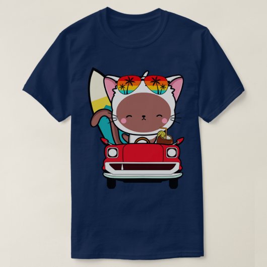 T-shirt Drôle chat blanc conduisant une voiture (Design devant)