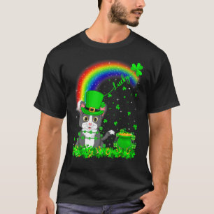 T-shirt Drôle Chat Chanceux Shamrock Arc-en-ciel Irlandais