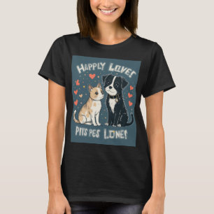 T-shirt Drôle Chat & Chien Aimer mignon Cartoon Pet Couple