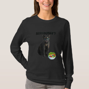 T-shirt Drôle Chat Confus Manger La Salade Sérieusement