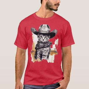 T-shirt Drôle Chat Cowboy Cowgirl Meow Howdy Meowdy