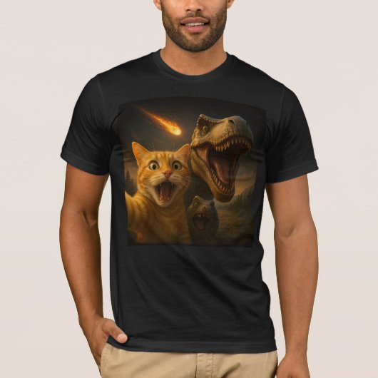 T-shirt Drôle Chat Dino Selfie Meteor Meme Surreal Apocaly (Devant)