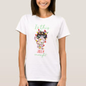 T-shirt Drôle chat grincheux enchevêtré lumières de Noël (Devant)