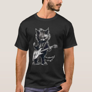 T-shirt Drôle Chat Jouer Guitare Guitare Lover Rocker lour