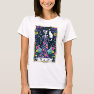T-shirt Drôle Chat Lady Skeleton Tarot