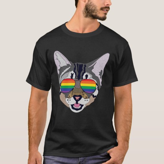 T-shirt Drôle Chat Lunettes de soleil Rainbow Gay pride Dr (Devant)