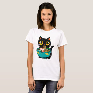 T-shirt Drôle Chat Manger Ramen Japonais Chat Ramen nouill