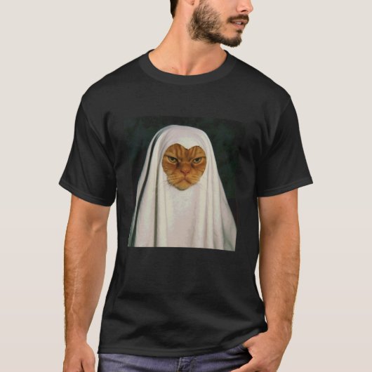 T-shirt Drôle Chat Mécontent Fantôme Halloween (Devant)