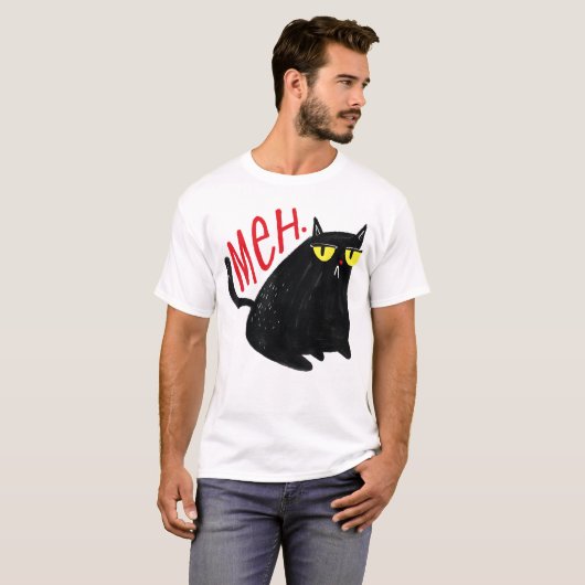 T-shirt Drôle Chat Meh Meow Chat Noir Pour Hommes Cadeaux (Devant entier)