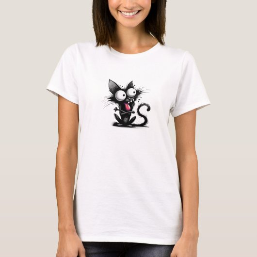 T-shirt Drôle chat noir bizarre (Devant)