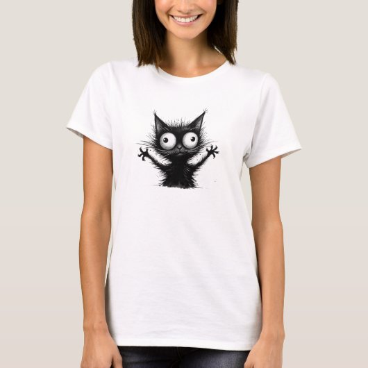 T-shirt Drôle chat noir bizarre (Devant)