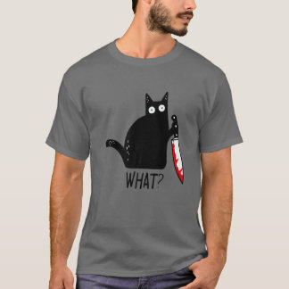 T-shirt Drôle Chat Noir Quoi ? Tenir Des Hommes De Couteau
