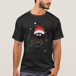 T-shirt Drôle Chat Noir Tangé Dans Les Lumières De Noël