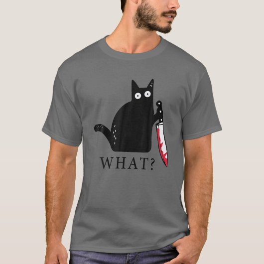 T-shirt Drôle Chat Quoi ? Chat noir meurtrier avec gif de  (Devant)