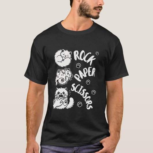 T-shirt Drôle Chat Rock Ciseaux de papier Jeu mignonne Cha (Devant)