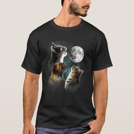 T-shirt Drôle Chat T, Chats Meowling À La Lune, Amoureux d (Devant)