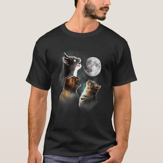 T-shirt Drôle Chat T, Chats Meowling À La Lune, Amoureux d (Devant)